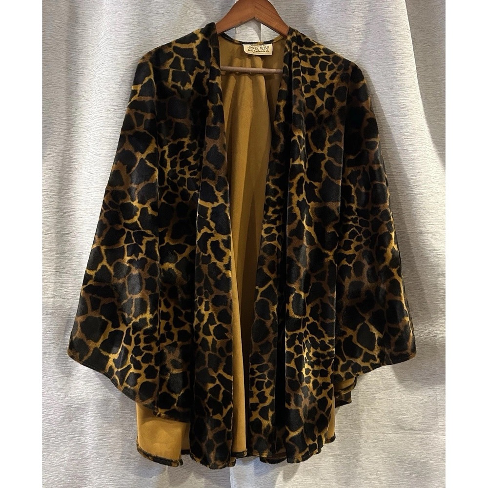 Kathleen For Sweet Herb Vintage 1980's Velour Poncho Cape Giraffe One Size‎